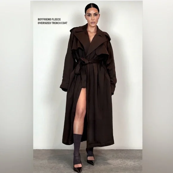 NWT SKIMS Boyfriend Fleece Oversized Trench Coat • Washed Onyx • Women’s S  New - Picture 3 of 15